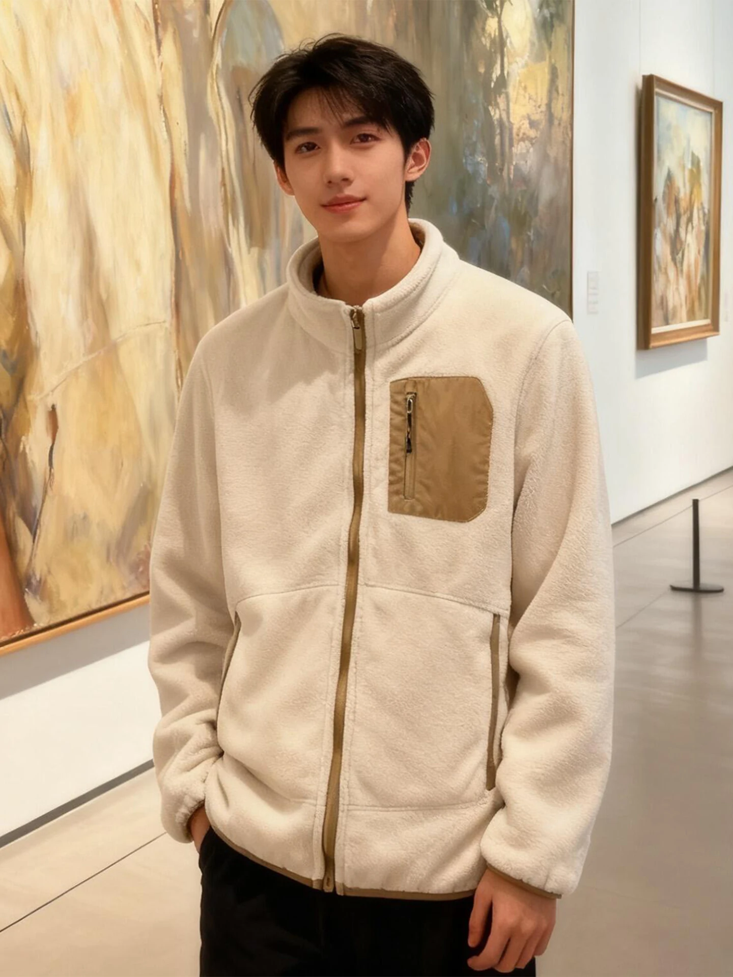 

Утепленная флисовая куртка с воротником-стойкой для мужчин, осенне-зимняя, для активного отдыха, теплая, на хлопковой пушистой подкладке, молодежная модная модель