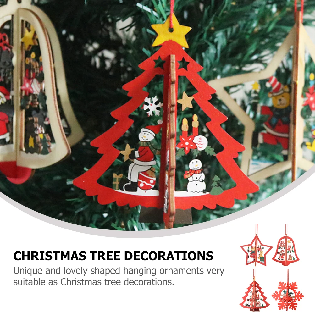 

4Pcs Laser Hollow Xmas Party Wooden Hanging Ornaments Christmas Tree Decoration Xmas Tree Pendants Wooden Hanging Decor