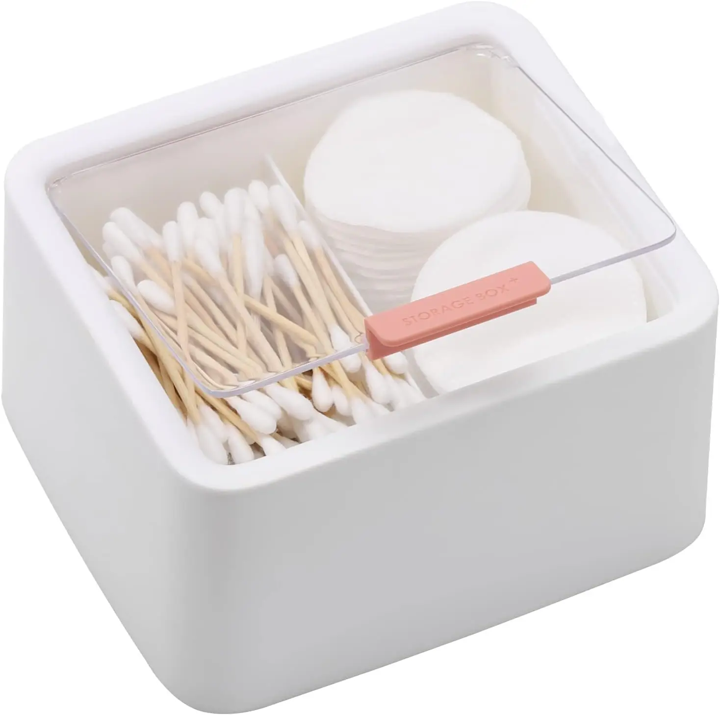 

2 Slot Cotton Swab Holder with Hinged Lid, Plastic Container for Bathroom Home Storage Organizer