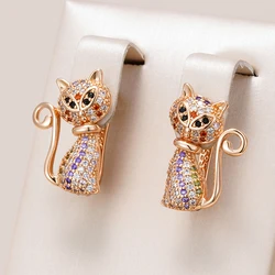 Kinel Fashion 585 Rose Gold Cute Cat Earrings For Girls Unique Black Natural Zircon Earrings Children Xmas Gifts Animal Jewelry