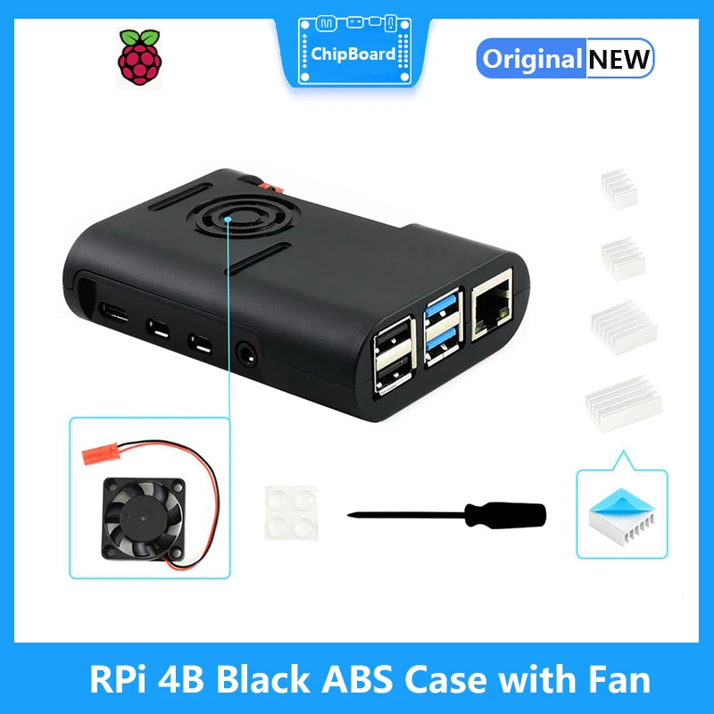 

Raspberry Pi 4B Black ABS чехол с охлаждающим вентилятором