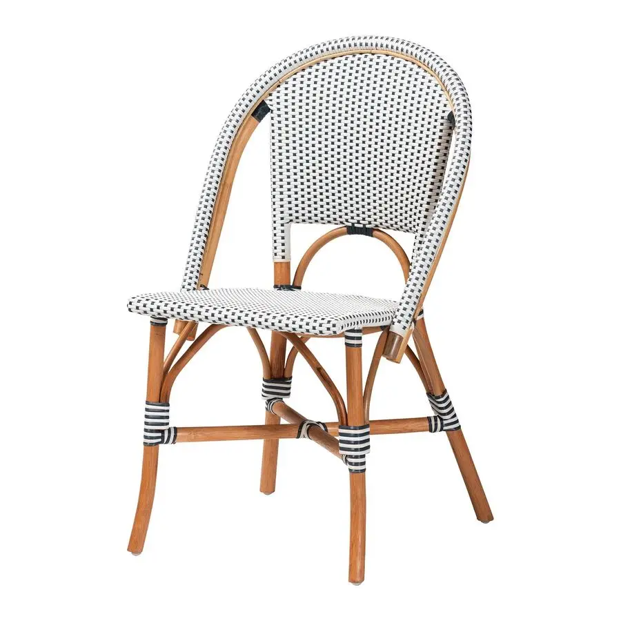 

Genica Classic French TwoTone Navy and White Weaving and Natural Rattan Bistro Chair