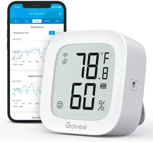 

WiFi Temp & Humidity Sensor H5103 – E-Ink Display, App Alerts, Free Data Export – Bedroom Monitor