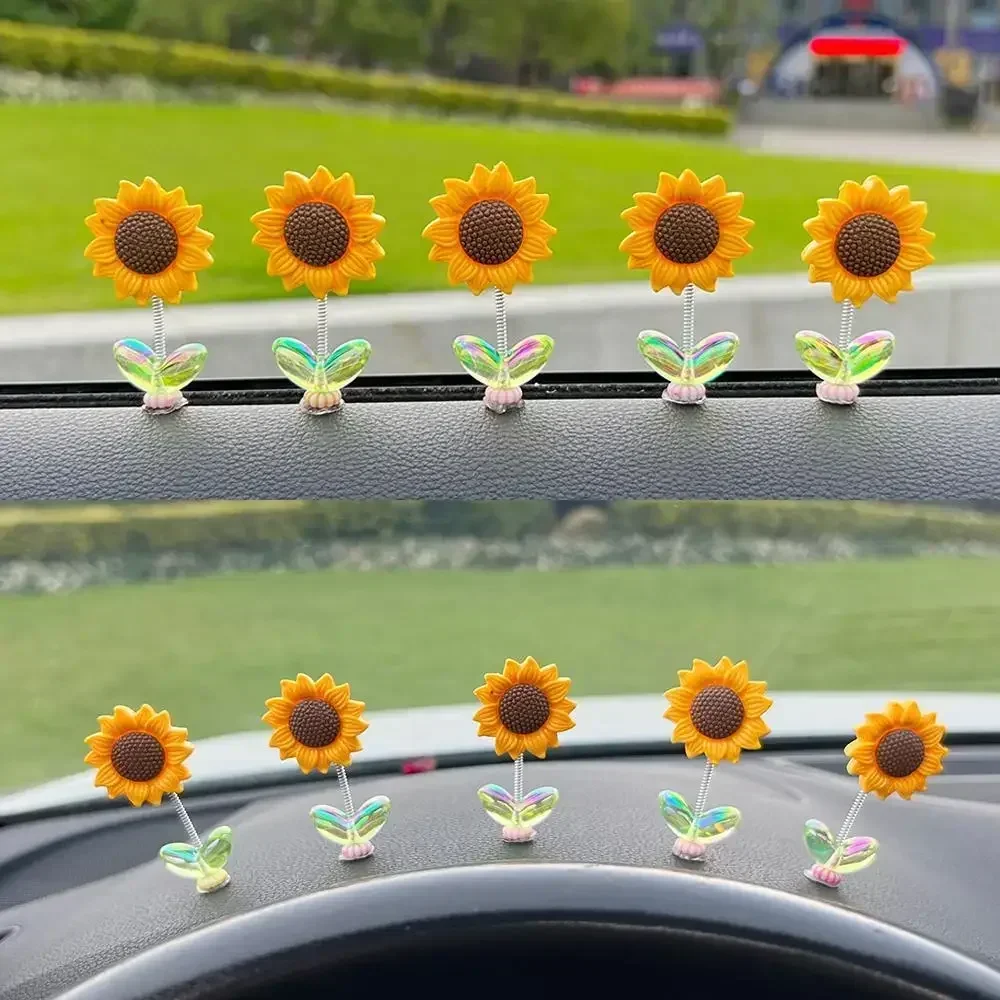 Creative Car Ornaments Shaking Head Cute Fresh Sunflower Center Console Rearview Mirror Ornaments Car Accessories Ladies Gifts