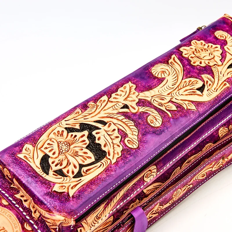 Flower and Grass Magic Billiards Cue Box Genuine Leather 6 Hole Six-Hole Barrel Billiard Cue Bag Big Head Barrel