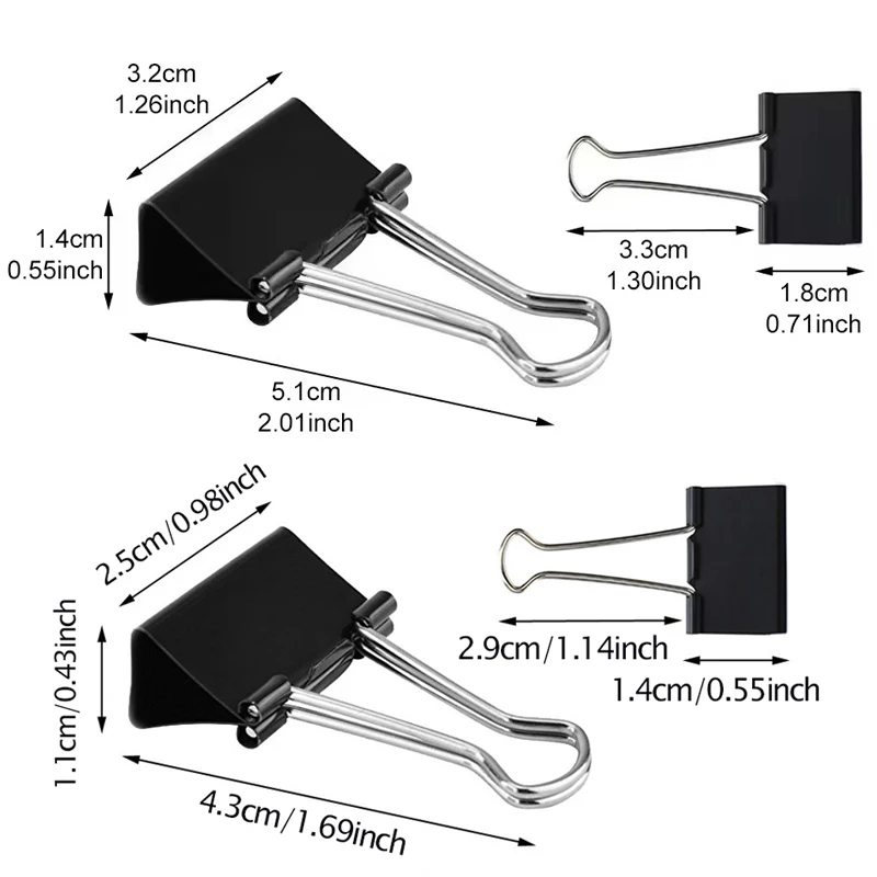 10PCS Black Metal Long Tail Clips Set Suitable for Office Paper Binding File Organization Stationery Document Sorting Supply ZYF