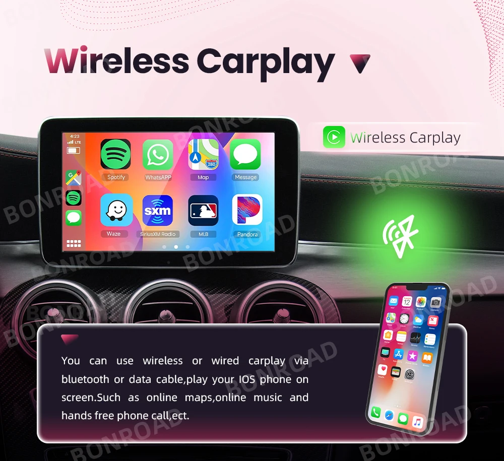 BONROAD Kabelloses CarPlay Android Auto Upgrade-Modul für Mercedes Benz C GLC W205 A CLA GLA B E GLE CLS NTG4.5 NTG 5.0 mit Airplay und Mirrorlink – Detail 4