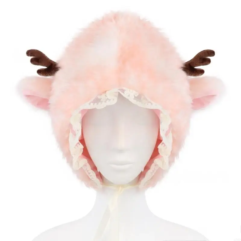 Soft Plush Ear Covering Hat with Elk Ear and Spots Pattern Winter Trapper Hat