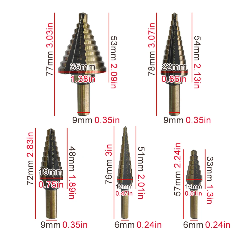 British style roasted yellow step drill triangular straight groove blacken pagoda drill aluminum box Power tool drill accessory