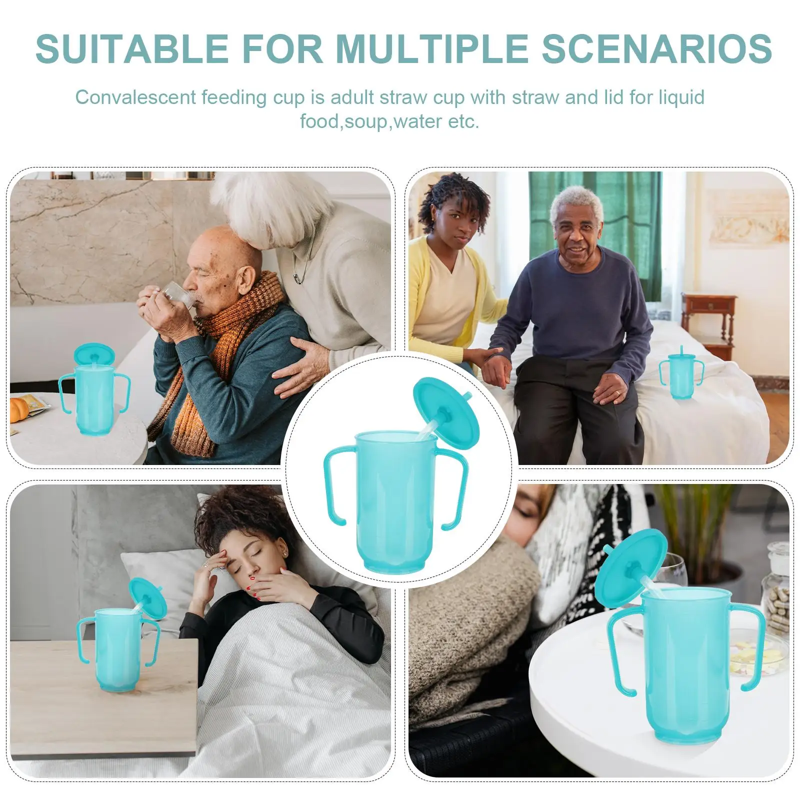 노인 회전식 주둥이 식품 등급 안전 내구성 플라스틱 침대에 누워있는 환자를위한 질식 방지 워터 컵 비 유출시피 컵