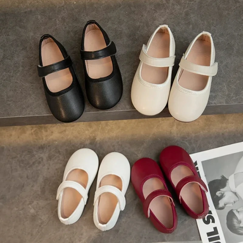Autumn Girl's Mary Janes Pu Leather Plain Design Stylish Children Princess Shoes Light Round Toe Daily 21-30 Toddler Kids Flats