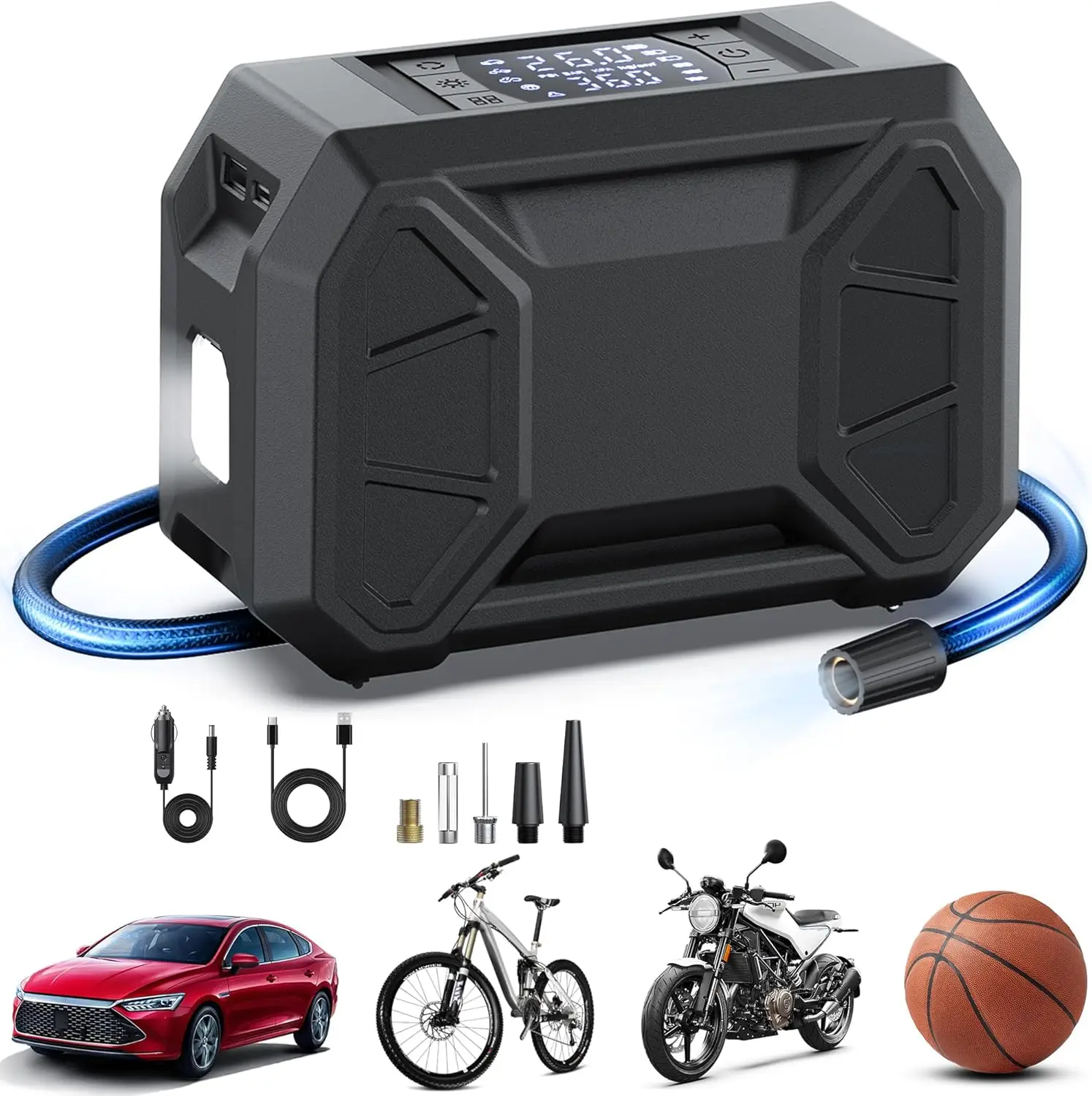 

Portable Tire Inflator 150 PSI, 12V DC Air Compressor with Gauge & LED Light for Car, Motorcycle, Bike