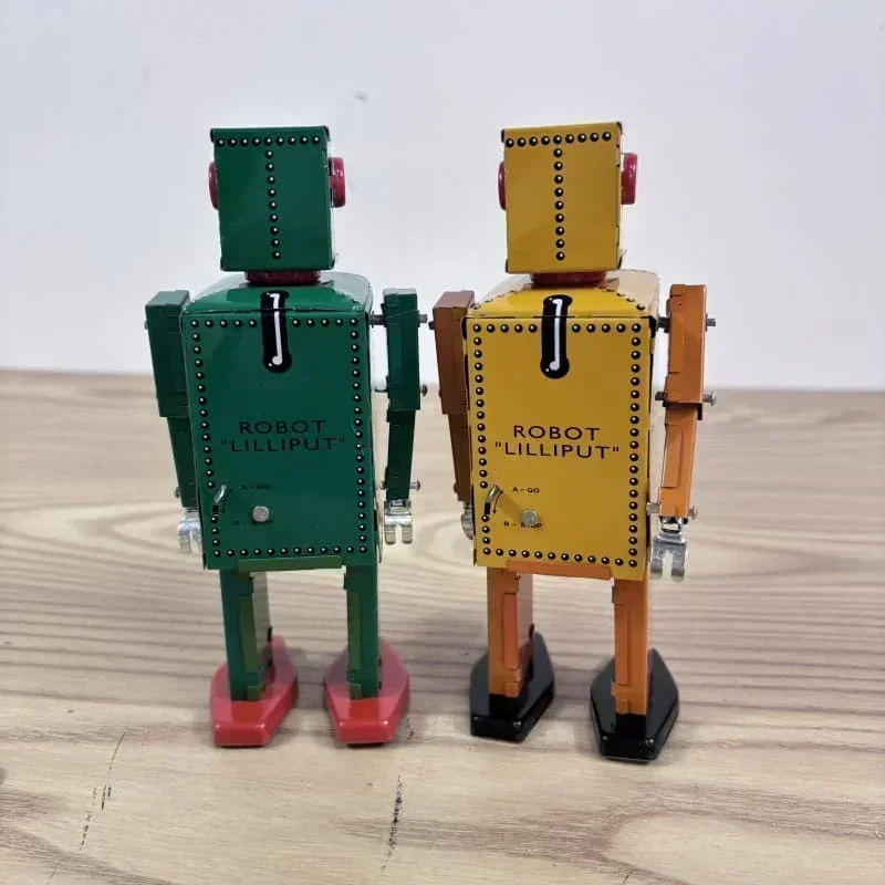 The Yellow Robot Mechanical Toy Wind Up Toy Metal Tin Clockwork Toy Figures Model Kids Gift Adult Collection Retro