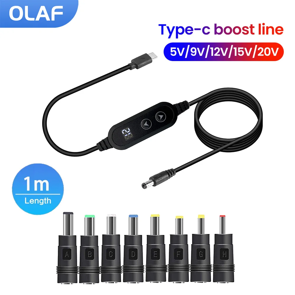 Type C Power Boost Cable Type C to DC 5V/9V/12V/15V/20V 8 Adapters WiFi to Powerbank Cable Connector for Wifi Router Modem Fan