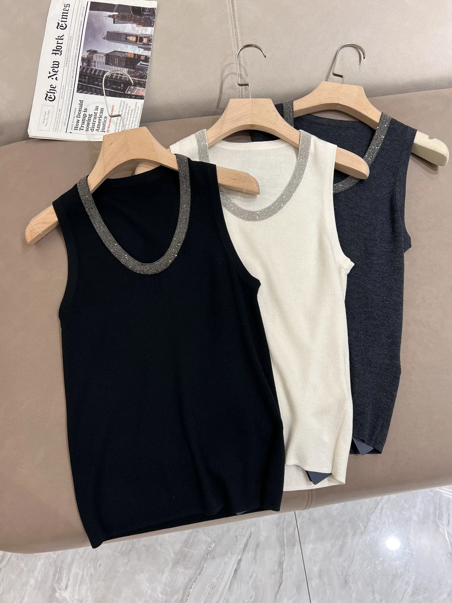 

Spring summer merino wool jersey deep decolletage top
