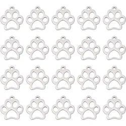 20Pcs 12.9mm Dog Paw Prints Charm Stainless Steel Pendants 1.5mm Small Hole Metal Hollow Charms for DIY Chain Jewelry Making