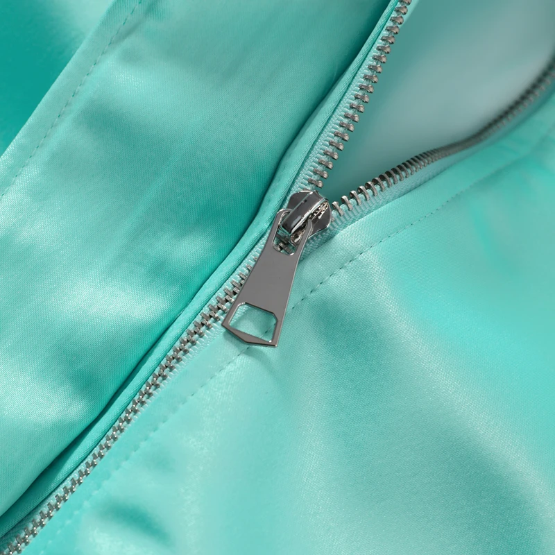 Übergroße, taillenbetonte, glänzende Oberflächenmäntel für Damen, Street-Style, Stehkragen, Laternenärmel, einfarbige, lockere Jacken, schicke Oberbekleidung – Detail 8