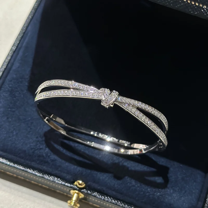 S925 sterling silver cross lace ribbon bow bracelet light luxury set diamond flash Diamond all match superior bracelet