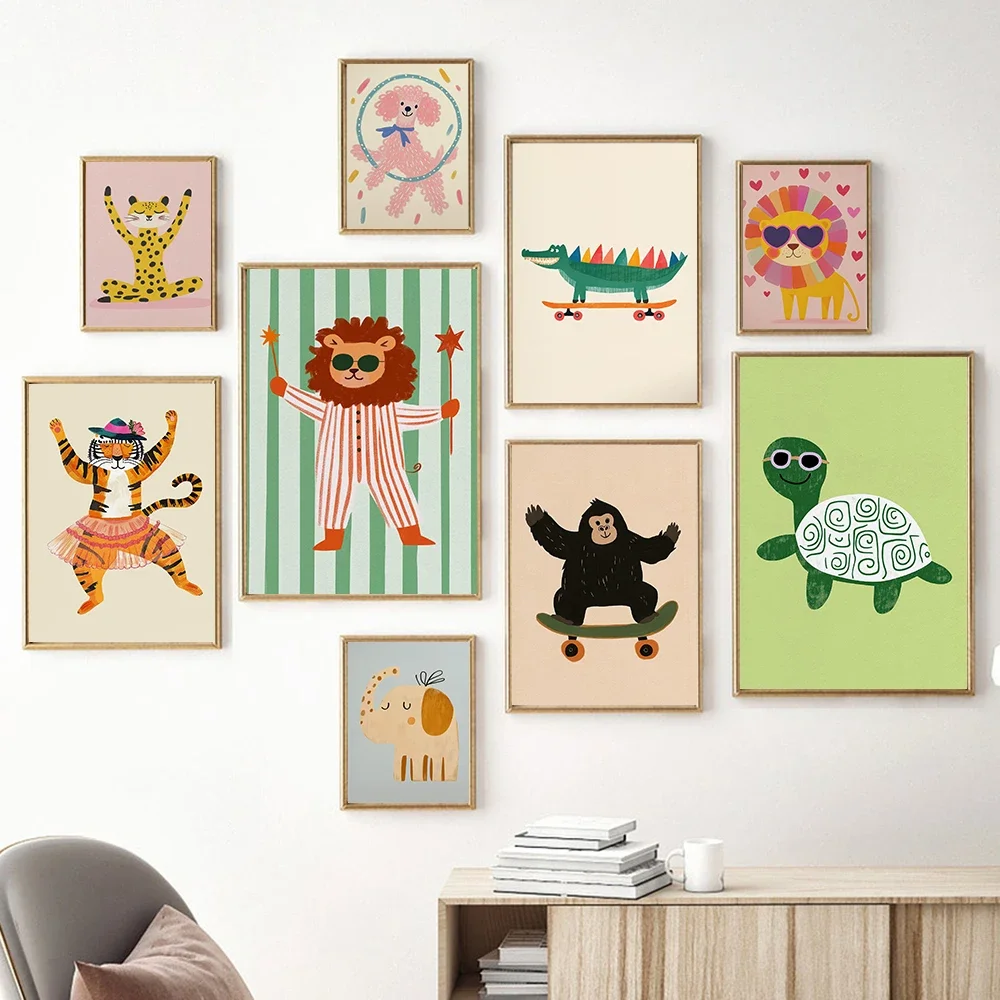 Minimalist Canvas Posters Yoga Leopard Elephant Lion Nursery Safari Animal Print Baby Fashion Wall Art Home Living Room Decor