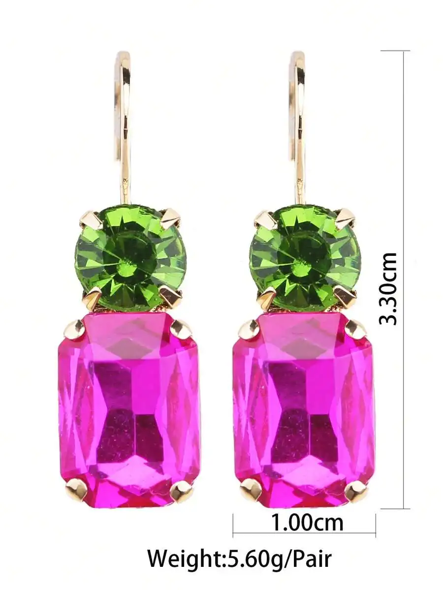 

Copper Alloy French Hook Drop Earrings With K9 Glass Green And Pink Stones