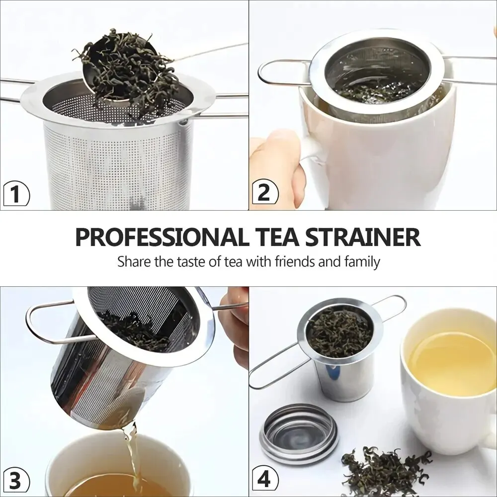 A Set Stainless Steel Mesh Tea Infuser with Lid Reusable Cup Strainer Loose Leaf Spice Filter for Teapots Mugs Cup