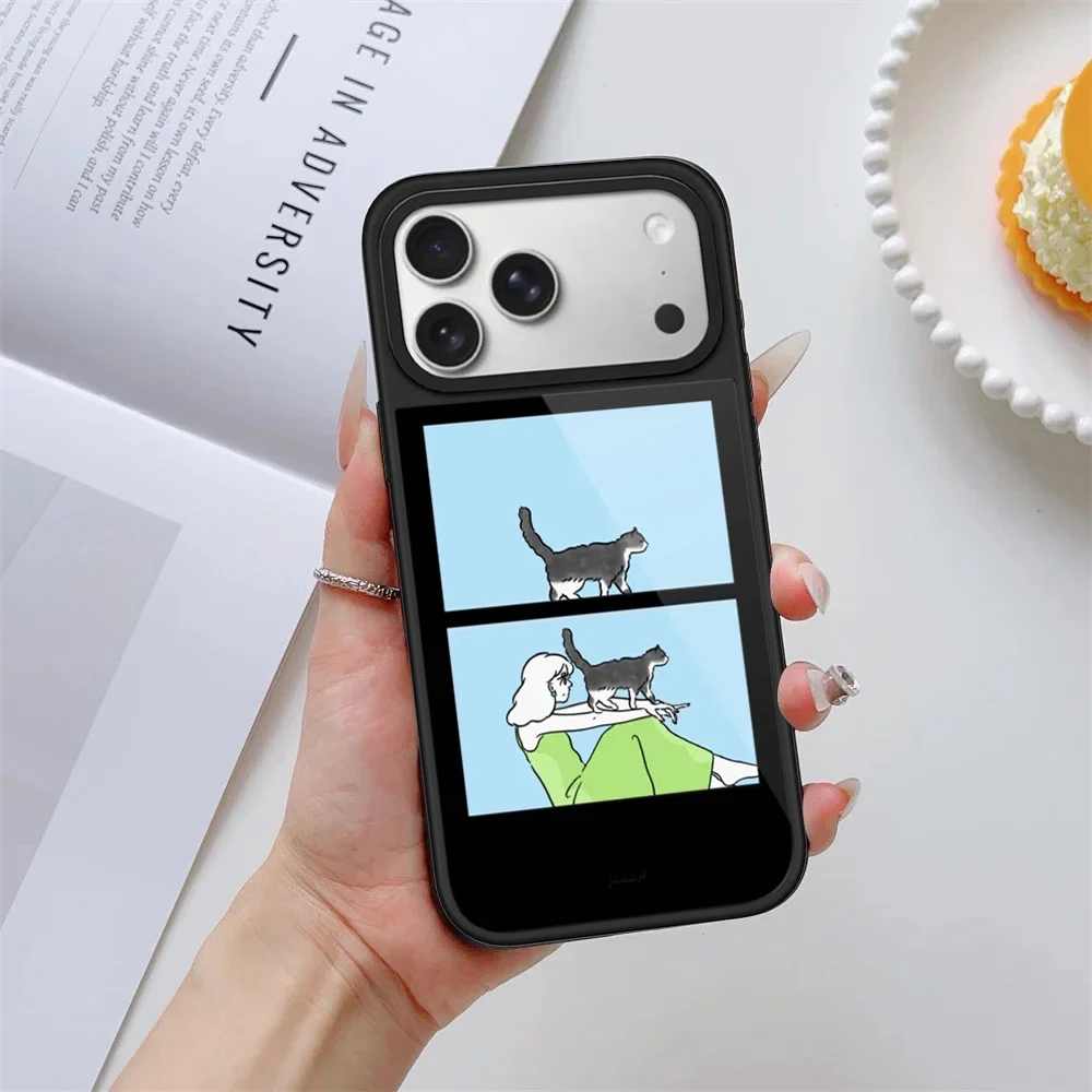 Simple Cat Girl Mirror Surface Magnetic Phone Case Cover for IPhone 12 13 14 15 16 17 Pro Max Case for IPhone 17 Air