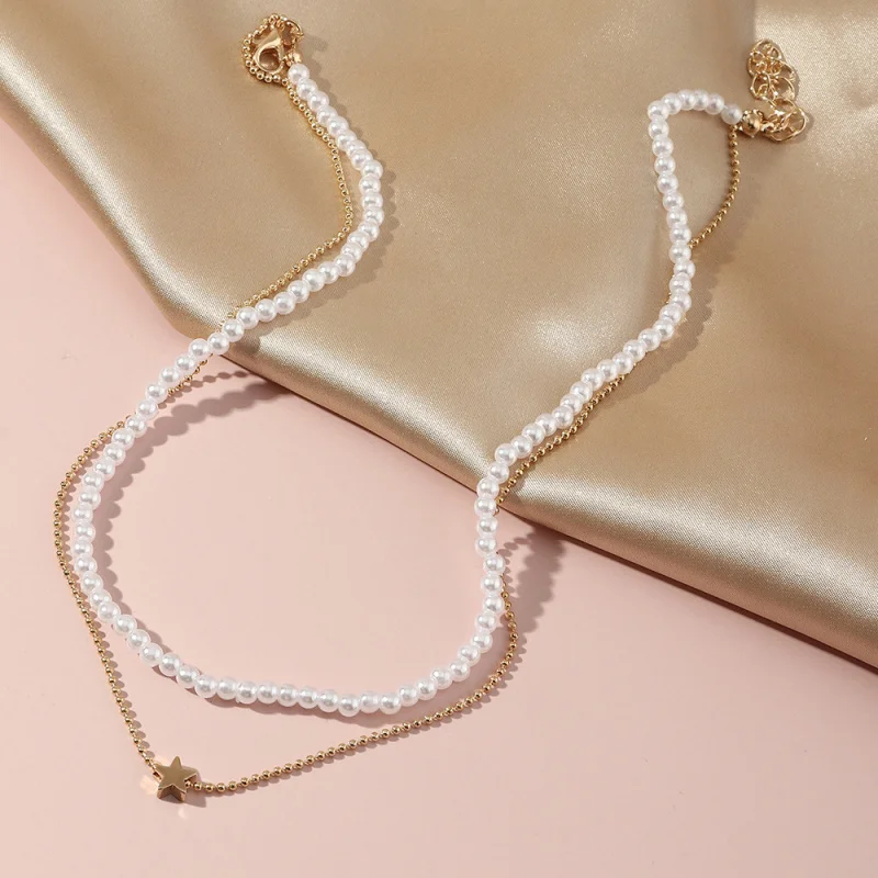 1pc Sleek Metal & Faux Pearl Layered Necklace – Everyday Luxe for a Polished Outing Look.