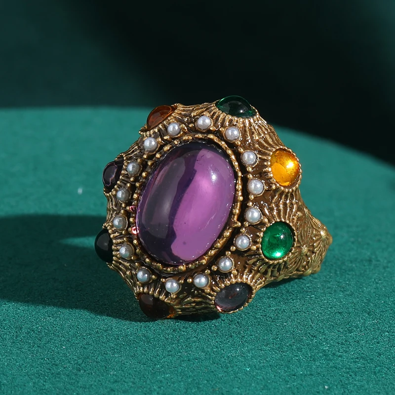 Vintage Purple Glaze Rings Colored Oval Antique Gold Color Luxury Designer Jewelry High Quality For Woman Mothers Day Gift 2026