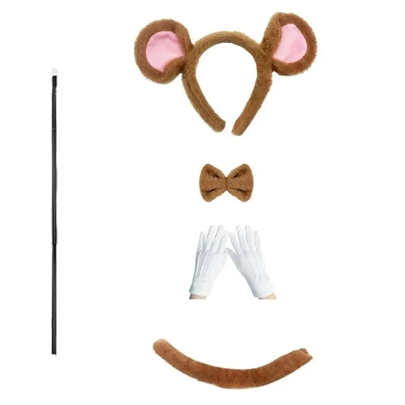 652F Chuột Đầu Đuôi Mù Mía Bowtie Kính Chuột Trang Phục Bộ Phụ Kiện Trang Phục Hóa Trang Halloween Cosplay Đạo Cụ
