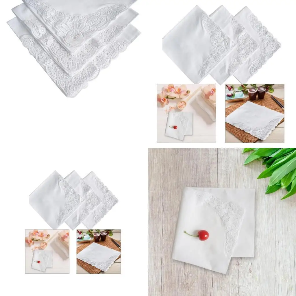 

R1WE Soft Cotton Hankies for Women Flower Lace Lady Cotton Handkerchiefs Women