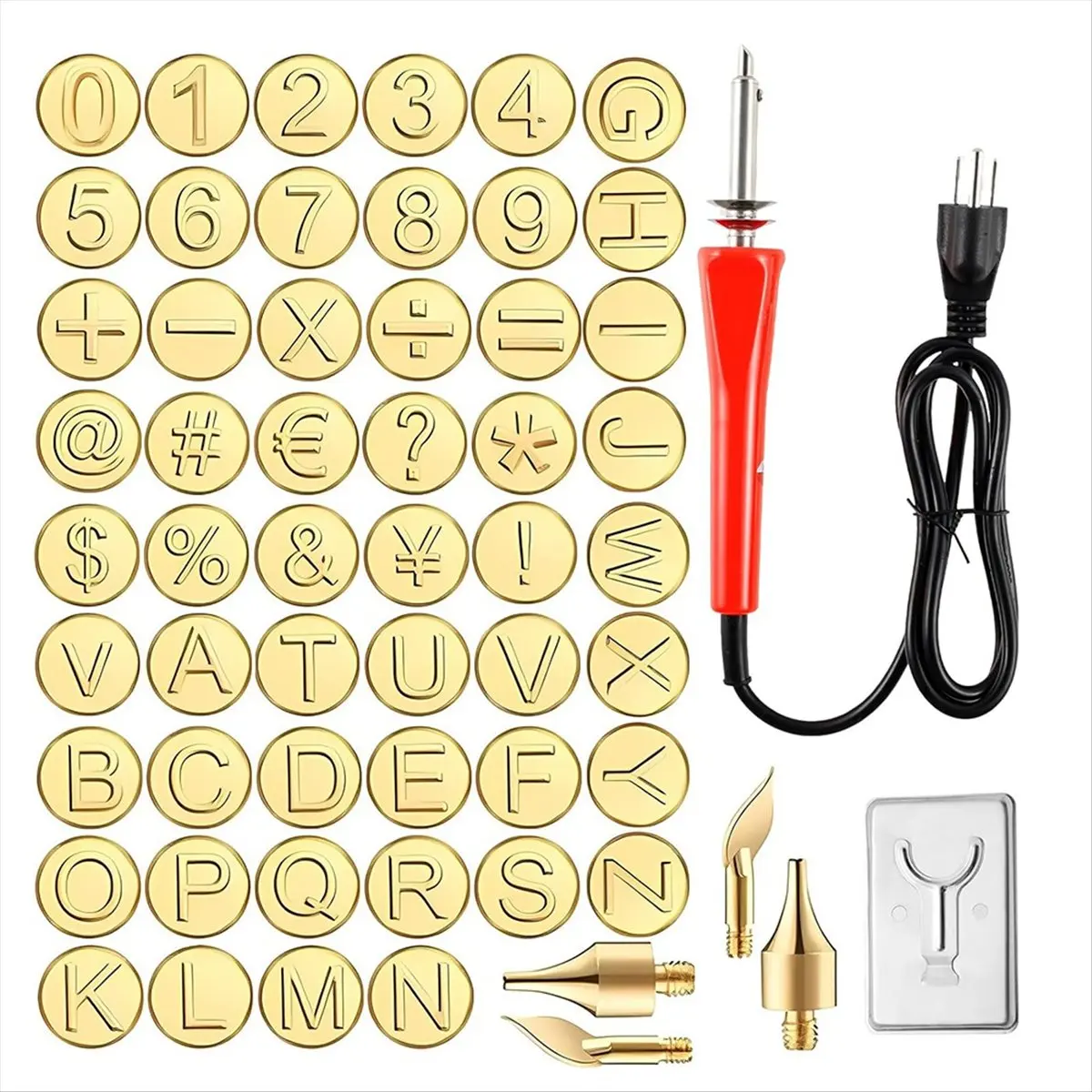 A50U Wood Burning Tip Set, 26 Letters Wood Burning Tip Kit Copper Letter Number Soldering Iron Stencils US Plug