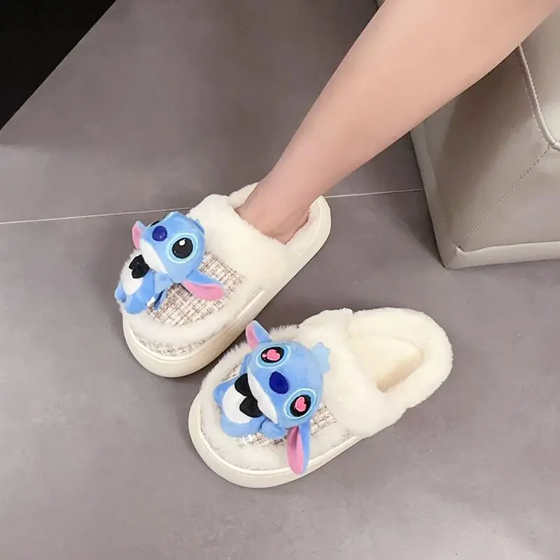 Stitch Couple Cotton Slippers Stomping Feeling Plush Warm Shoes Winter Home Ins Girl Fashion Cute Personalized Baotou Slippers