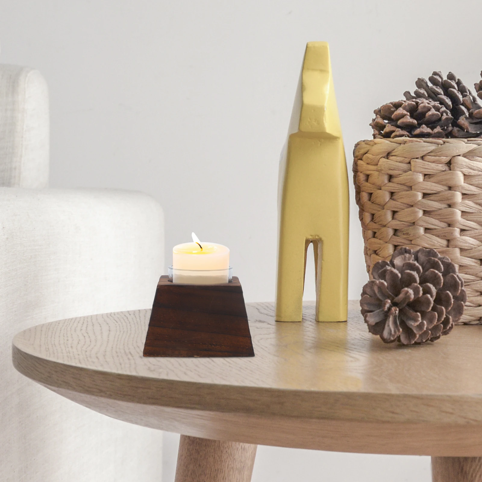 

Wooden Tea Light Holder Rustic Handmade Natural Wood Glass Candlestick Stand for Wedding Table Decorations