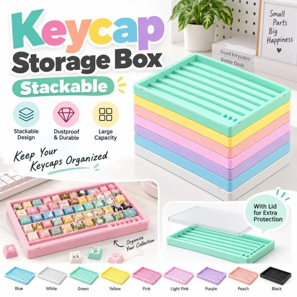 New Dustproof Keycap Storage Box Transparent Lid Stackable Keycap Organizer Multicolor Options Slotted Tray Keyboard Maintenance