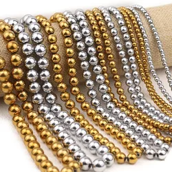 2-10mm Natural Stone Gold Color Vacuum Plated Round Hematite Non-Magnetic Spacer Loose Beads For Jewelry Making Bracelets DIY