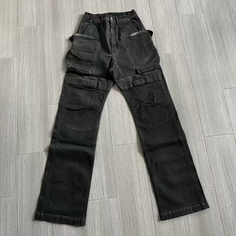 Männer Casual Hosen Gewaschen Design Cargo Hosen Taschen Streetwear Männer Hosen Jeans Hosen für Mann Schwarz Solide Männer der Kleidung