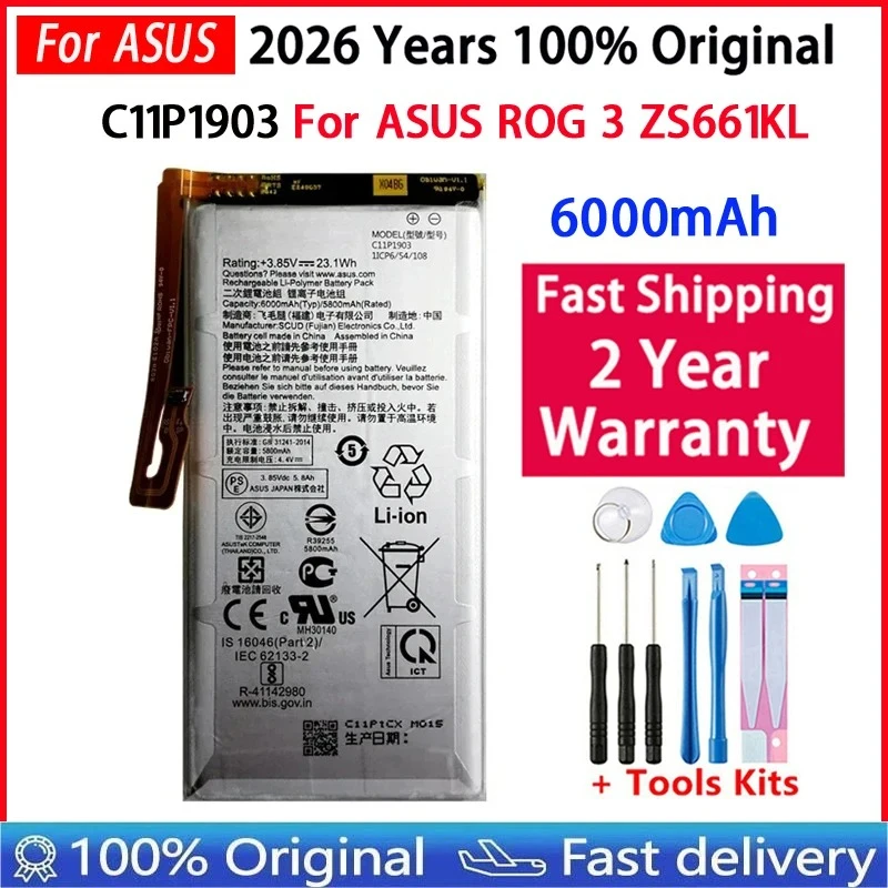 6000mAh /23.1Wh C11P1903 Phone Replacement Battery For ASUS ROG Phone 3 ROG3 ZS661KS Batteries Bateria Batterij Fast Shipping