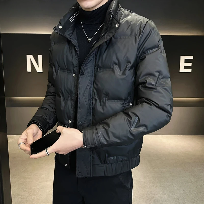 2024 Winter Cotton Jacket Men\'s Quality Short Leather White Duck Down Warm Coat Men Casual Thickened Cold-proof Lightweight Coat
