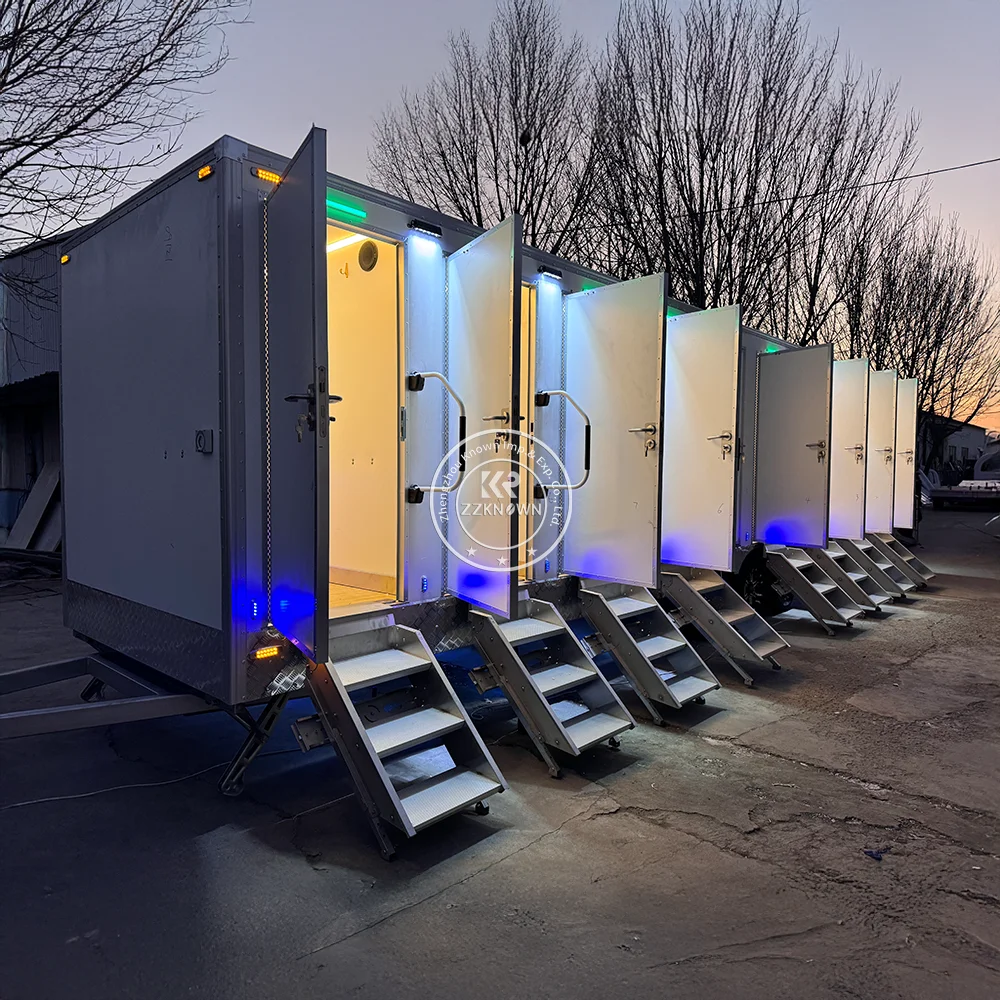 مقطورة مرحاض متنقلة فاخرة للاستخدام الخارجي مع عجلات مقطورة مرحاض محمولة للرجال والنساء للبيع #4