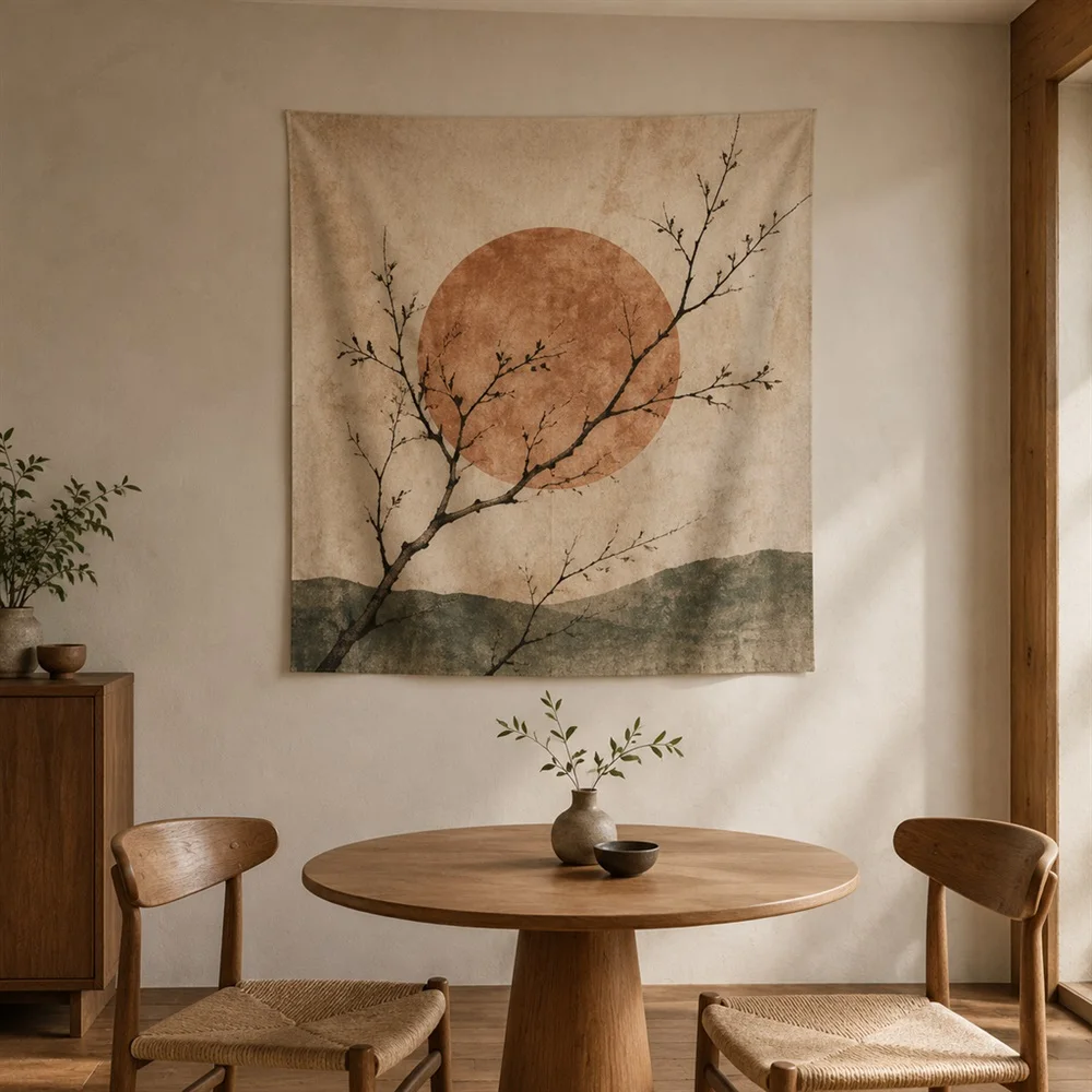 VIKAMA Dried Branch Minimal Center Panel Tapestry Wall Hanging, Wabi Sabi Wall Art Tapestries for Bedroom Living Room Study Dorm