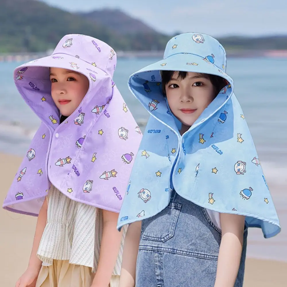 

Cartoon UV Protection Children's Hat Neck Protection Large Brim Sun Hat Extended Shawl Shawl Hats