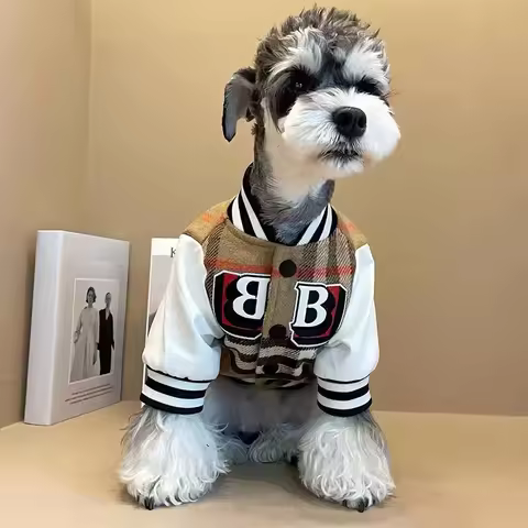 New Autumn Winter Dog Clothes Thick Warm Soft Coat Cat Coat Dog Plaid Fashion Coat Baseball Uniform Schnauzer Teddy Jacket Coat