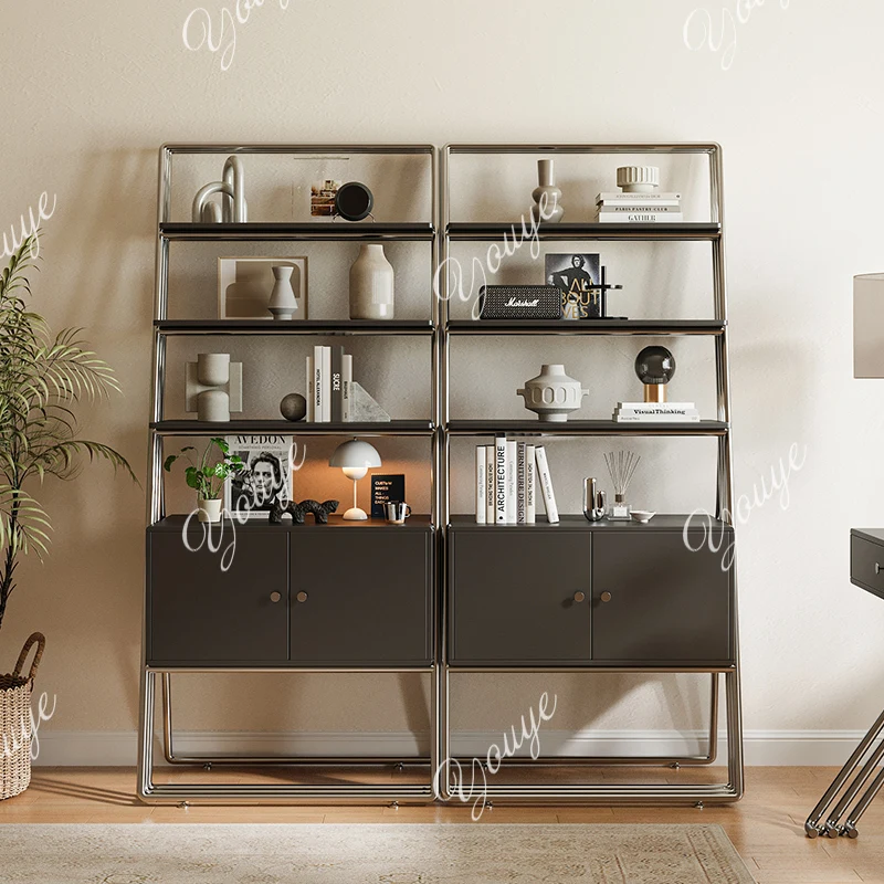 Stainless steel bookshelf antique household floor display rack multi-layer storage cabinet minimalist locker