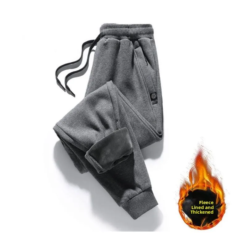 

American Sle Men's Fce Lined Straight Leg Loose Fit Sports Pants Autumn Spring Casual Trousers ey Elastic Waisand