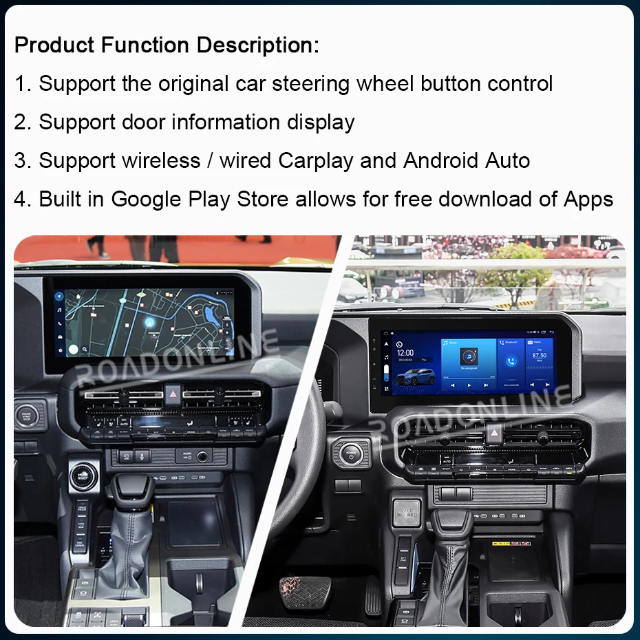12.3” Android 14 For Toyota Land Cruiser Prado 250 LC250 2023 2024 2025 Car Multimedia Player Stereo Receiver Radio Head Unit