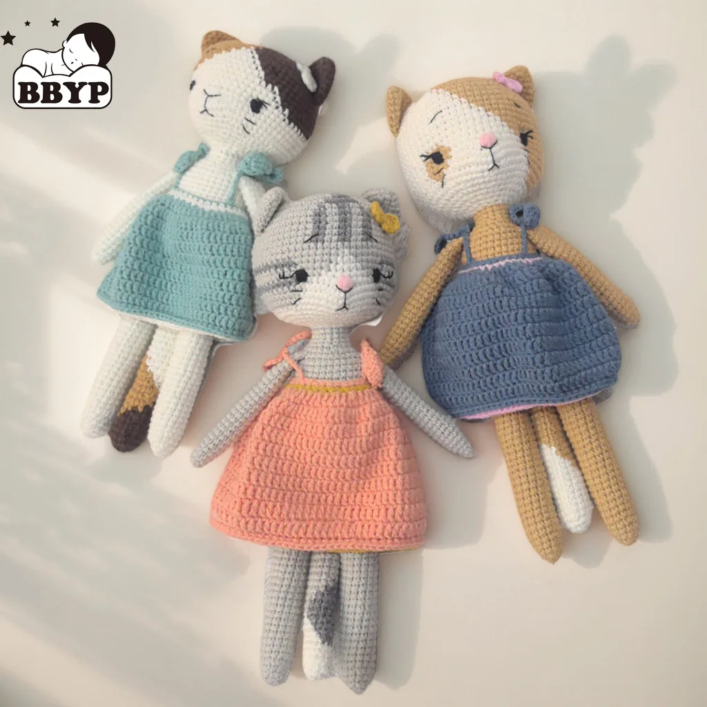 Image of Handgefertigte gehäkelte weiche Häkelkatzen-Plüschpuppen – handgefertigtes Komfortspielzeug zum Schlafen, Kinderzimmerdekoration, Babyparty-Geschenk