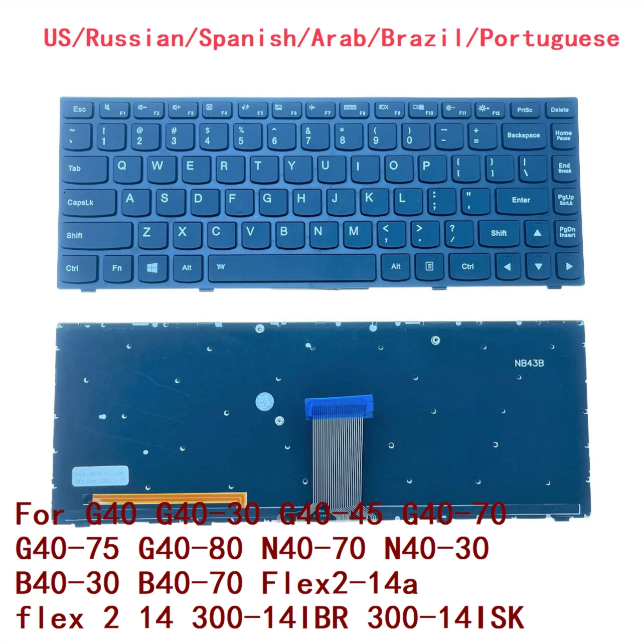 US RU SP AR BR PT Podświetlana klawiatura do Lenovo G40 G40-30 G40-45 G40-70 G40-75 G40-80 N40-70 N40-30 B40-30 B40-70 Flex2-14a flex