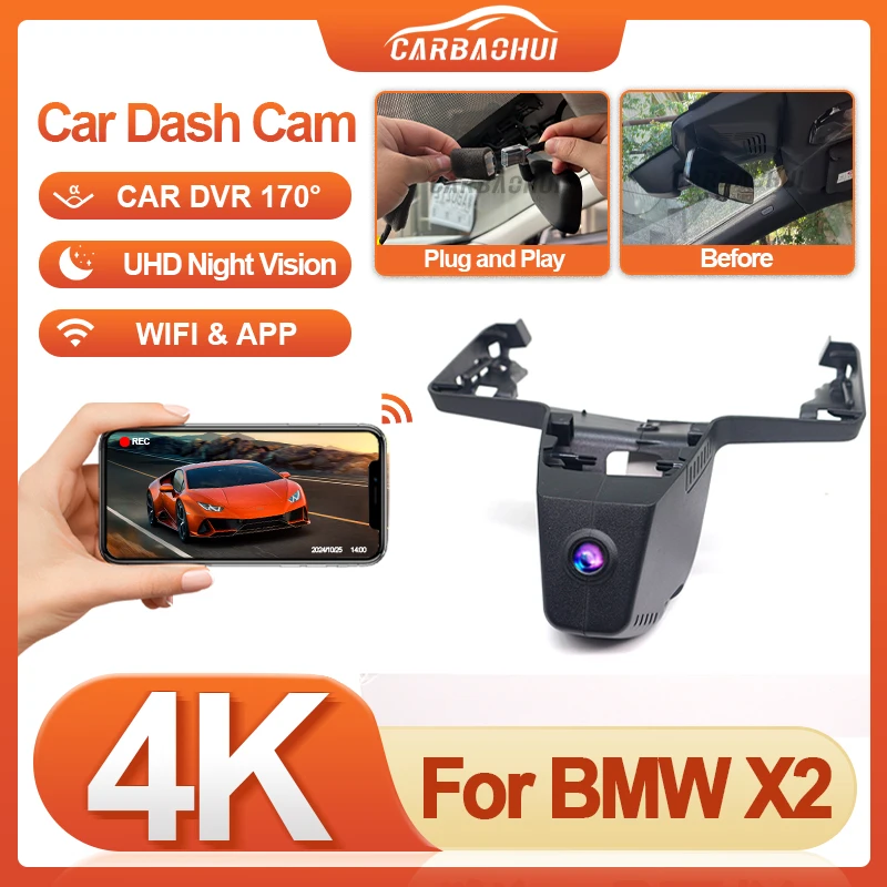 HD 4K 2160P Easy to install Car Video Recorder Dash Cam Camera for BMW X2 (U10) 2024-2026 Plug and play Loop recording DashCam