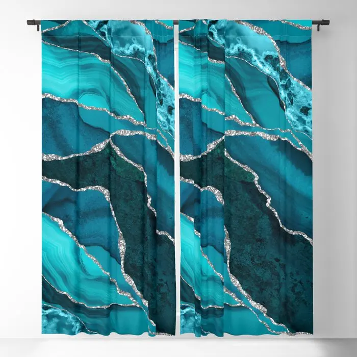 

Ocean Waves Marble Teal Blackout Curtains 3D Print Window Curtains For Bedroom Living Room Decor Window Treatments