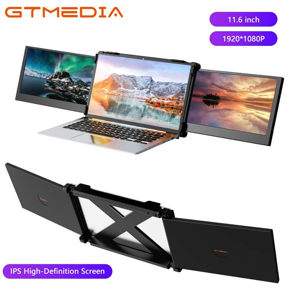 GTMEDIA Mate X 11.6-inch IPS FHD 1920*1080Full HD Portable Dual Screen Monitor Triple Portable Monitor For 13.1-17.3 inch Laptop